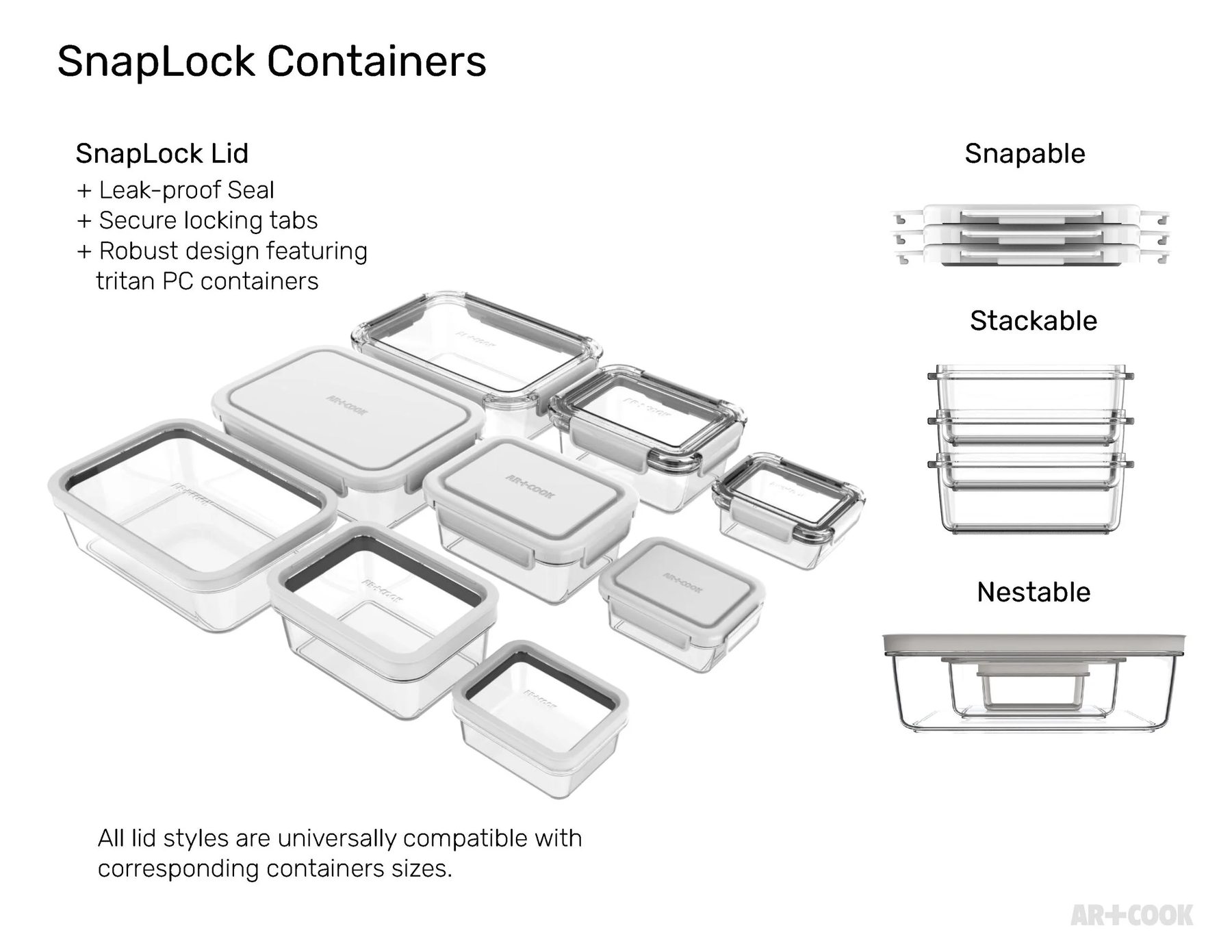 Art+Cook SnapLock Containers — family and lid system specification
