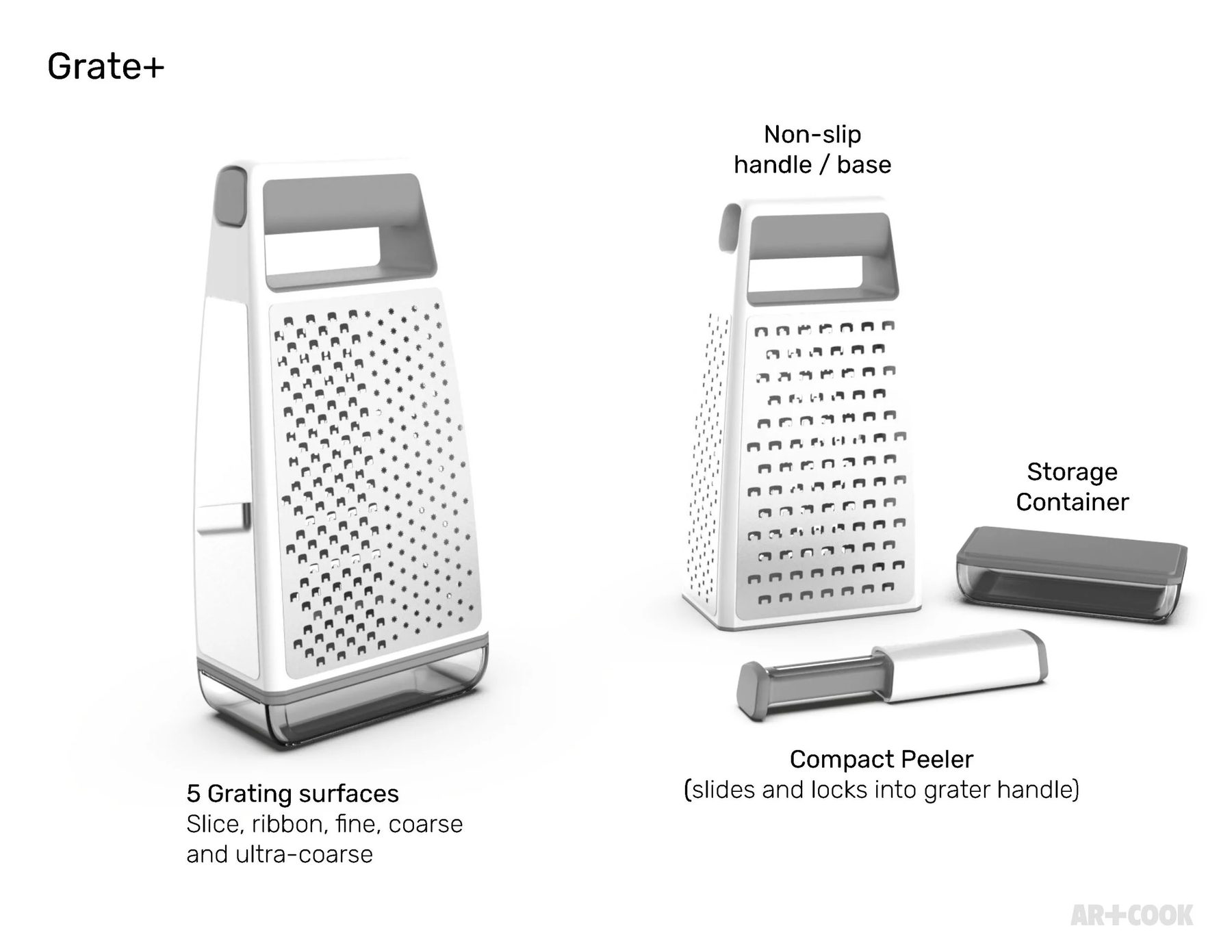 Art+Cook Grate+ — five grating surfaces and compact peeler