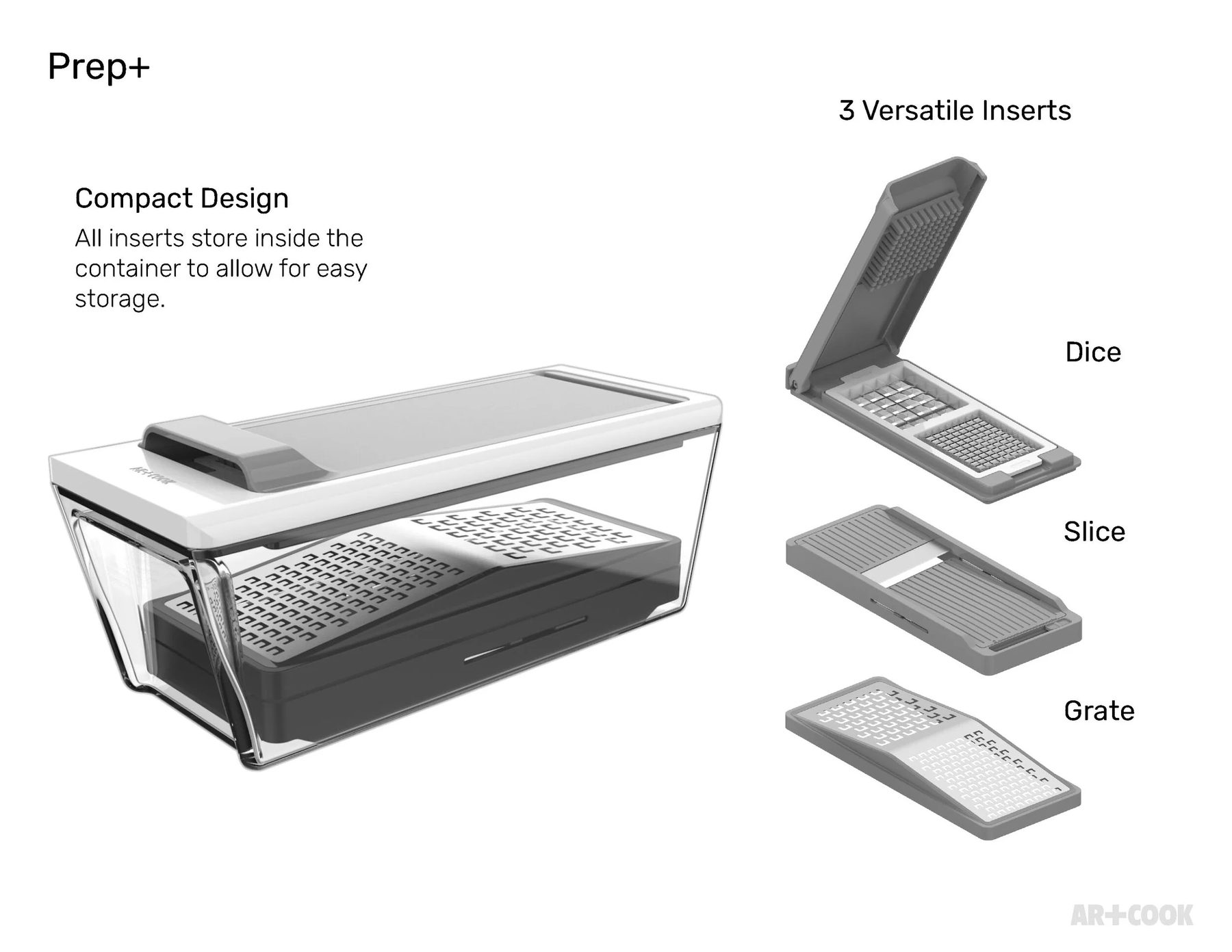 Art+Cook Prep+ — dice, slice, and grate inserts with compact storage