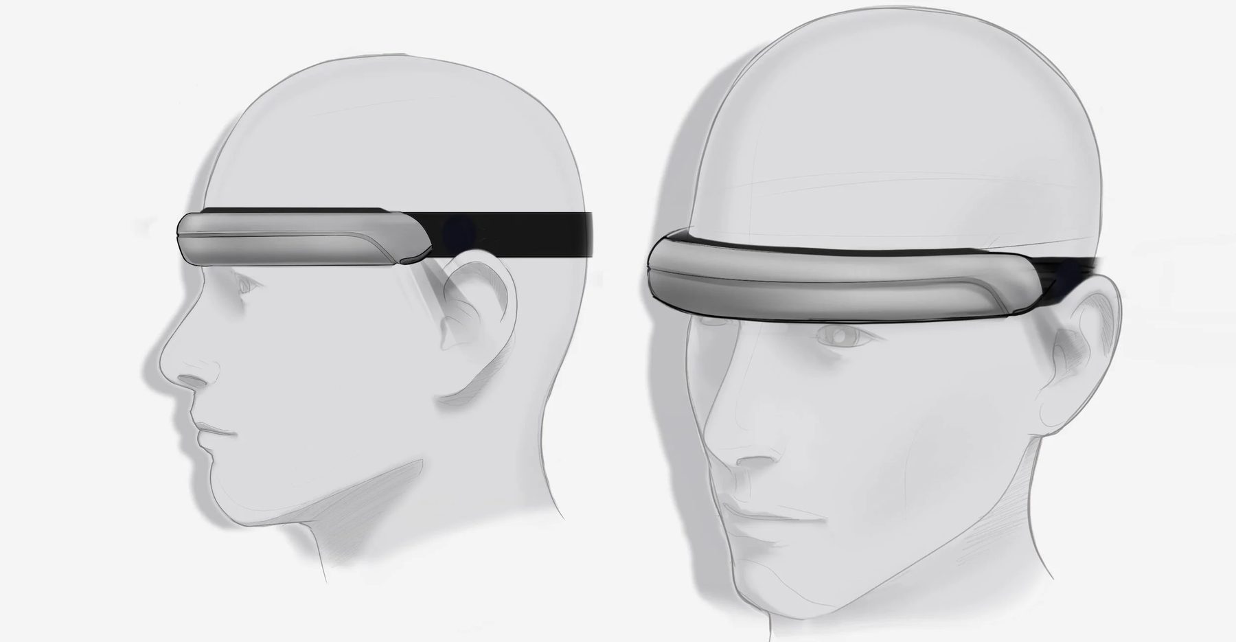 TREV neuro headset concept sketch — optics module placement study